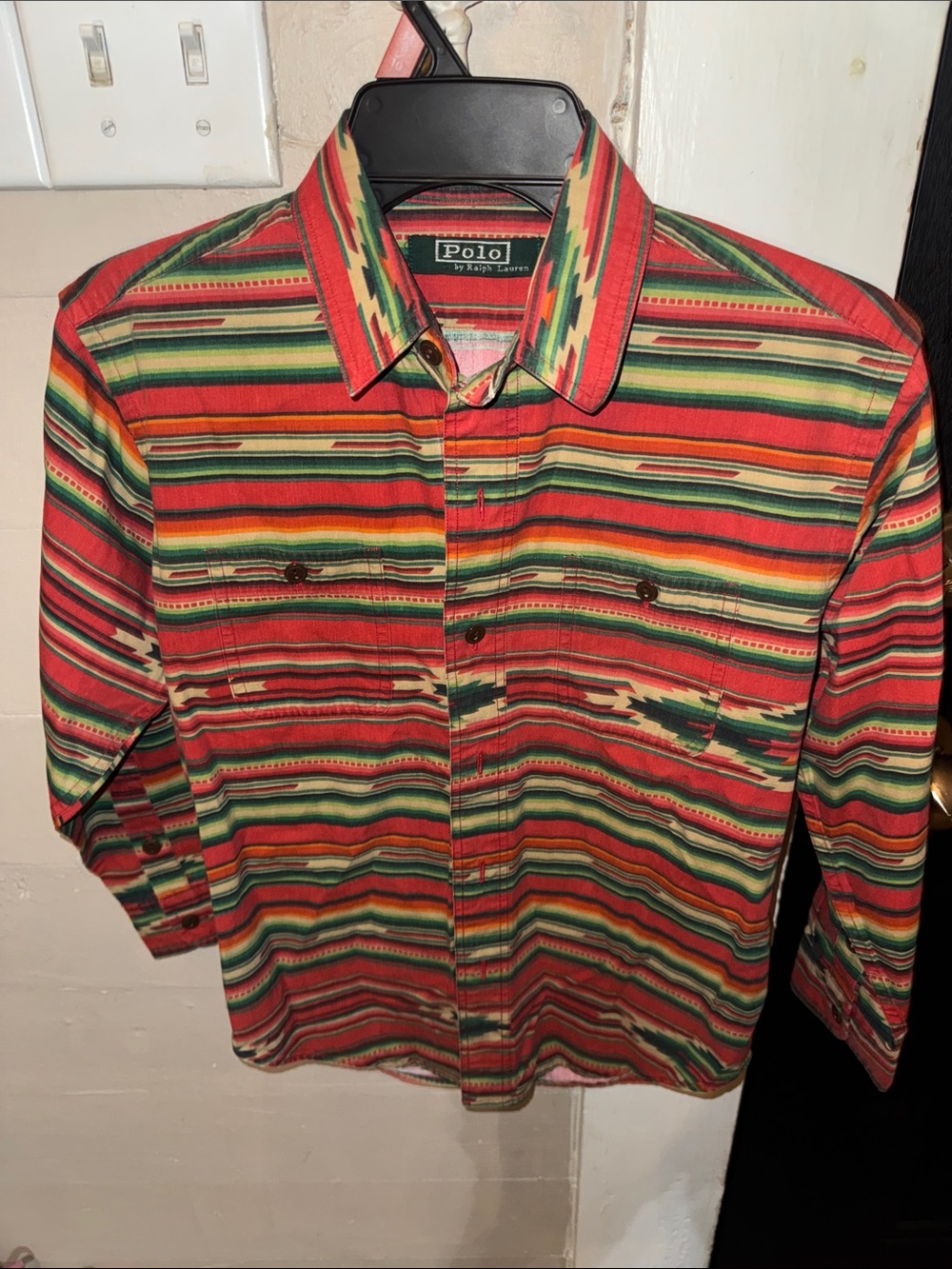 Polo by Ralph Lauren Red, Green Southwestern Stripe Shirt Youth Medium VTG